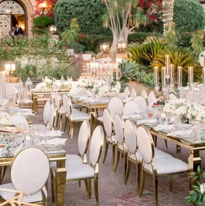 Chaises <span class=keywords><strong>de</strong></span> banquet en acier inoxydable doré et argenté pour événements, mariages et hôtels – Vente en gros à prix réduit - Product Image 1