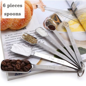 6 cái thiết lập 18/8 thép không gỉ Đo muỗng Ly Tiện Ích Nhà Bếp Muỗng vuông muỗng canh nhỏ với số liệu và chúng tôi đo lường - Product Image 5