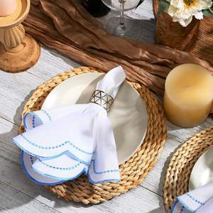 ผ้าเช็ดปากปักลายสั่งทำ งานแฮนด์เมด ทันสมัย คุณภาพสูง สีขาว โพลีเอสเตอร์ ขอบเย็บแบบเฮมสติช สำหรับใช้ในบ้าน โรงแรม งานแต่งงาน และงานอีเว้นท์ - Product Image 2