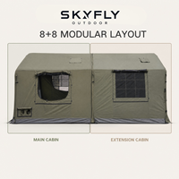 Tente gonflable imperméable en tissu Oxford pour le camping, 10 personnes, 2 chambres avec extension à 8+8 poteaux gonflables, porte en maille portable