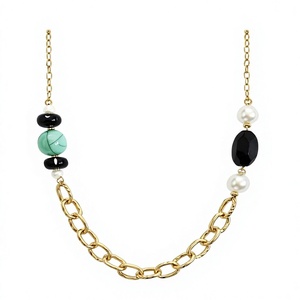 Women's Gold Plated Bohemian Tassel Beaded Necklace Turquoise Black Resin Imitation Pearl Link Chain Elegant Statement Jewelry - Product Image 1