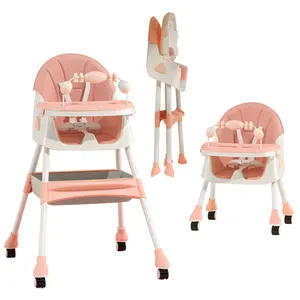 Baby Feeding Chair Portable Kids Table Foldable Dining Chair Adjustable Height Baby High Chair 3 In 1 With Wheels