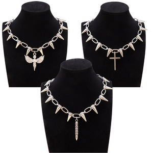 Punk Spike Necklace Zinc Alloy <b>Cross</b> Angel Skull Pendant Clavicle <b>Chain</b> Party Jewelry - Product Image 1