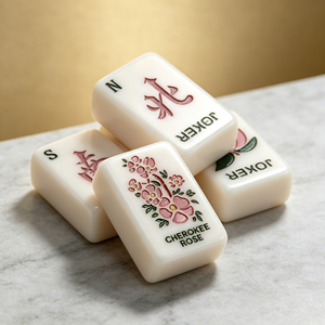 Meilleures ventes : Tuiles <span class=keywords><strong>de</strong></span> Mahjong américaines en acrylique beige, imprimées motif floral pêche, avec logo personnalisé, mignonnes et élégantes, pour 4 joueurs, idéales pour <span class=keywords><strong>les</strong></span> fêtes <span class=keywords><strong>de</strong></span> filles - Product Image 4