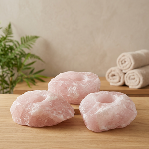 Portavelas de cuarzo rosa para manualidades, candelabros de cristal de piedras naturales Rosas a granel, rocas de Reiki, mineral de Jade, Feng Shui - Product Image 3