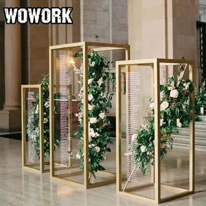 Wowork Fabriek Metaal Massief Wit Acryl Kubus Frame Dessert Tafel Decoratie Stand Bruiloft Voetstuk Voor Feest Evenement Decor