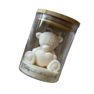 Cute Teddy Bear Scented Candle In Glass Jar Bamboo Lid Home Decor Gift For Valentine Wedding Party - Product Image 4
