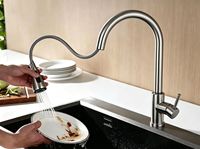 Robinet de cuisine moderne en acier inoxydable, finition brossée, avec douchette extractible, cartouche céramique, monotrou, vente en gros