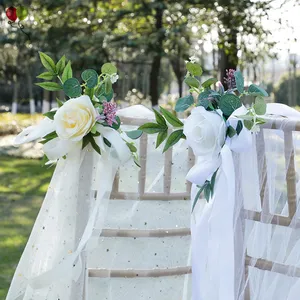 Decorazioni di nozze panca per sedie da chiesa Pew archi per cerimonia nuziale decorazioni per feste fiori artificiali bianchi con nastri H0277