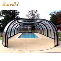 Luxuriöser Polycarbonat-Sonnenschutz mit UV-Schutz, Elektrisch Verschiebbarem Gartenhaus, Wintergarten oder Manueller, Umschließender Schwimmbadabdeckung für den Außenbereich