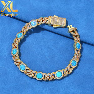 Hop Jewelry <b>Iced</b> <b>Out</b> Blue Cubic Zirconia Cz Gemstone 8MM Cuban <b>Chain</b> Bracelet for Women - Product Image 3