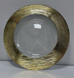 Assiettes de présentation en verre brossé or et argent à bord large, texture gaufrée, assiettes décoratives en verre transparent pour table de mariage, vente en gros - Product Image 6