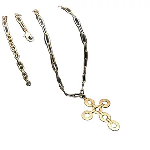 Оптовая продажа, полностью индивидуализированный, доступный позолоченный стильный большой кулон христианского креста с цепочкой, ожерелье SKU6877