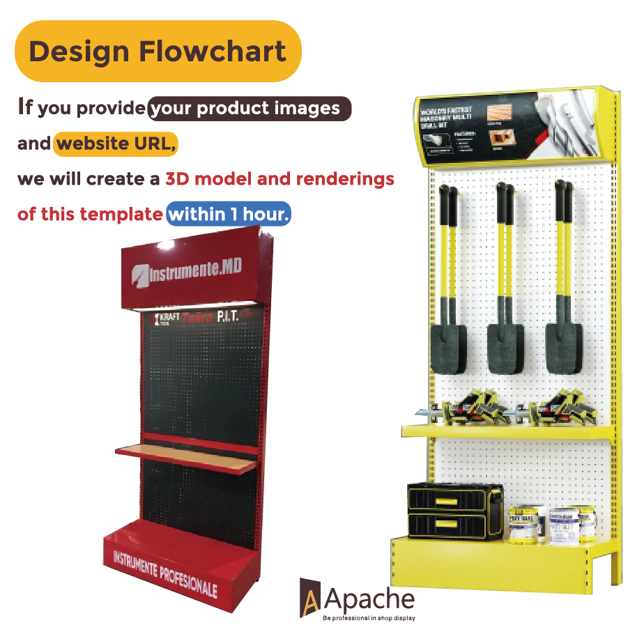 Apache Custom Single-Sided Metal Pegboard Hook Tool Display Stand for Auto Repair Shop and Factory Use — view 3