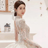 Moderne Übergröße Langarm Spitze Perlenstickerei Bodenlange Ballkleider Elegante Hochzeitskleider Vollständiges Brautkleid