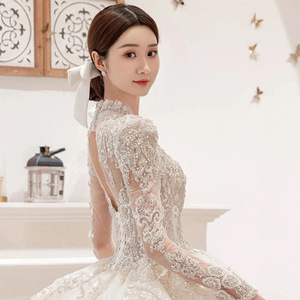 Modern <strong>Plus</strong> <strong>Size</strong> <strong>Long</strong> <strong>Sleeve</strong> Lace Beading Floor-Length Ball Gown Elegant <strong>Wedding</strong> <strong>Dresses</strong> Full Bridal Gown - Product Image 6