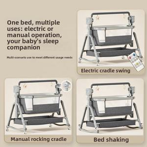 Lit bébé multifonctionnel pliable et mobile, grand lit modulable avec fonction berceuse, <span class=keywords><strong>berceau</strong></span> pour nouveau-né et enfant, télécommande - Product Image 4