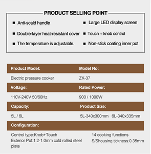 Autocuiseur électrique 9-en-1 numérique commercial multifonction en acier inoxydable Affichage LED de haute qualité 5L 6L pour le ménage - Product Image 3