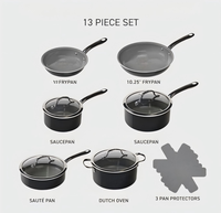 Ensemble de 13 ustensiles de cuisine antiadhésifs, casseroles et poêles avec couvercles en verre et poignées confortables
