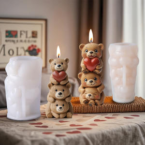 Molde de vela de oso 3D adorable CARATTE, molde de silicona de oso de amor apilado para velas de aromaterapia, artesanías de resina - Product Image 5