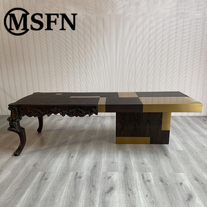 Modern <strong>Art</strong> <strong>Deco</strong> Solid Wood Executive <strong>Desk</strong> with Durable Brass Toned Finish Customizable Colors &amp; Sizes for Home or Office Use - Product Image 2