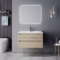Meubles-lavabos de salle de bain en contreplaqué à fixation murale, résistants à l'eau, avec vasque simple et miroir