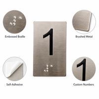 Placa de Señalización de Número de Piso en Braille de Acero Inoxidable, Puntos Táctiles en Relieve, Señalización de Nivel de Puerta de Habitación y Ascensor, Autoadhesiva