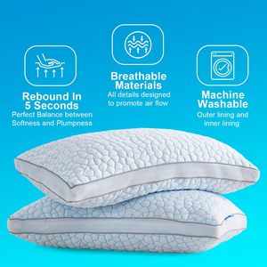 Cooling Gel-infused <strong>Memory</strong> <strong>Foam</strong> <strong>Pillow</strong> <strong>Shredded</strong> <strong>Memory</strong> <strong>Foam</strong> Filled Bamboo Side Sleeper <strong>Pillows</strong> - Product Image 4