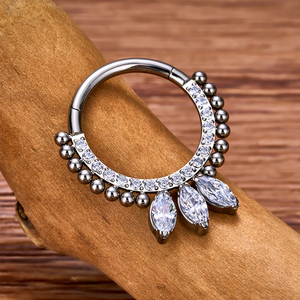 ASTM F136 titanio oreja PIERC en forma de abanico y lateral CZ anillo aro nariz anillos con bisagras Clicker pendiente Labret Tragus anillo cuerpo Piercing - Product Image 4