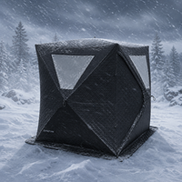 Tente Chaude de Pêche sur Glace Warmfire, Sauna, 600D Oxford, Triple Couche, Imperméable, Thermique, Une Chambre, Montage Rapide Automatique, Carrée, pour Événements