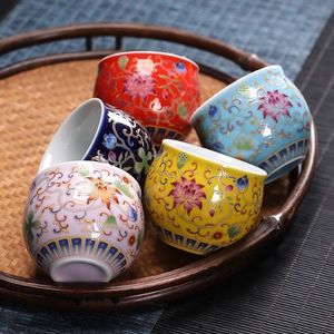 Tasses à thé en émail, forme cylindrique en porcelaine, motif floral coloré, pour la maison ou en cadeau - Product Image 1