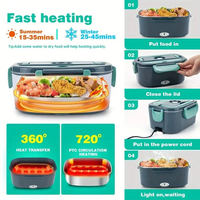 Boîte à lunch électrique chauffante portable pour voiture, maison, usage domestique, récipient en acier inoxydable anti-fuite, 1,5 L, 220V/12V