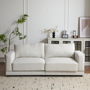 Modern Square Arm Sofa Set <b>Convertible</b> Sofa <b>Bed</b> Soft Fabric Upholstery Deep Cushions Sturdy Wooden Legs White for Living Room - Product Image 4