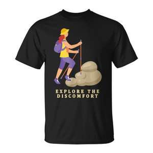 Camiseta para Mujer, Diseño de Senderismo y Naturaleza, Explorando el Desconfort - Ropa Promocional Premium - Product Image 1