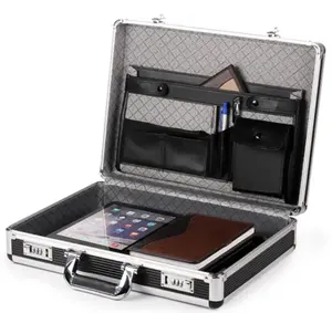 Black lightweight waterproof business portable aluminum laptop carry case