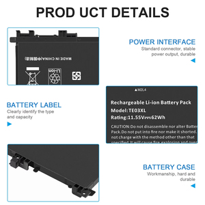 Batería TE03XL OEM al por Mayor de 11.55V 61.6Wh 5150mAh con Alimentación Estable para HP 15-BC011TX 15-BC015TX, Batería de Calidad - Product Image 4