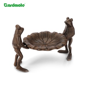 Vasca per uccelli in ghisa con supporto per due rane, per patio e giardino - Product Image 1