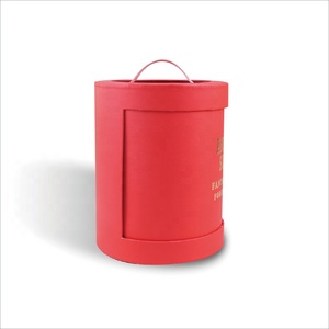 Red custom rotatable hot <b>foil</b> cylinder box with transparent <b>window</b> and leather handle - Product Image 5