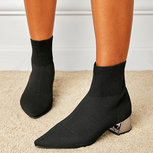 Bottes pour femmes tendance à talon épais pointu en tricot élastique, nouvelle collection 2025, tailles 35-42 - Product Image 1