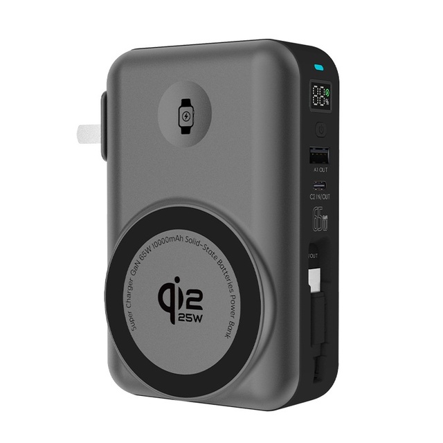 .2 Semi-solid 65W PD3.0 Fast Charging Magnetic Wireless Power Bank with Retractable Cable 10000mAh LED Display Type-C Portable