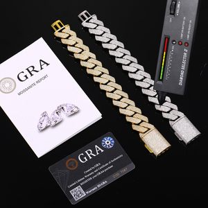 Bracelet gourmette de luxe en moissanite VVS 12mm-22mm, plaqué or <span class=keywords><strong>18</strong></span> carats, en laiton, bijoux hip-hop pour homme, idéal pour mariage et soirée, certifié GRA - Product Image 1