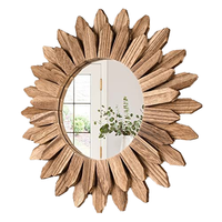 Miroir mural rond en bois fait main de style farmhouse, avec cadre en forme de soleil, décoration bohème rustique pour la chambre à coucher, le salon, la salle de bain