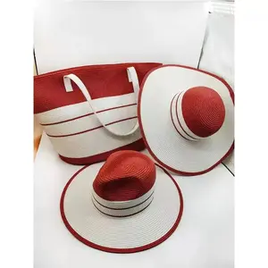 Grosir Set tas jinjing topi jerami kertas topi dan dompet musim panas anak perempuan mode 2023 pantai tas tangan wanita