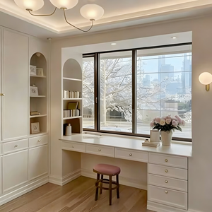 Combiné bureau-armoire en L en bois massif personnalisé BALOM, mobilier de chambre moderne avec étagère ouverte multi-niveaux - Product Image 6