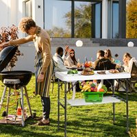 Table de pêche pliante portable en PEHD blanc populaire pour repas en extérieur et nettoyage du poisson avec évier