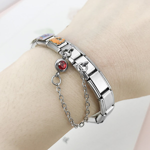 Double-hook Birthstone Modular Bracelet <b>Titanium</b> Steel <b>Chain</b> Unisex Gift Jewelry - Product Image 4