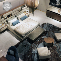 Lit moderne avec tête de lit éclairée par LED italienne, en cuir, cadre en bois, design de lit, lit queen size, meubles de maison