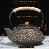Théière en fonte classique de style japonais, motif poisson rouge noir, portable, écologique, anti-brûlure, avec poignée, GoldField