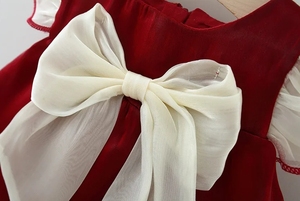 <span class=keywords><strong>Vestito</strong></span> di capodanno <span class=keywords><strong>vestito</strong></span> estivo da ragazza in tinta unita <span class=keywords><strong>rosso</strong></span> maniche volanti fiocco crepuscolare nuvola abito da principessa - Product Image 6