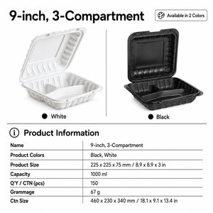 Contenedores de Alimentos Desechables de Plástico MFPP de Alta Calidad, Aptos para Microondas, Ecológicos, con 3 Compartimentos, Nuevo Diseño, Caja para Llevar con Tapa - Product Image 2